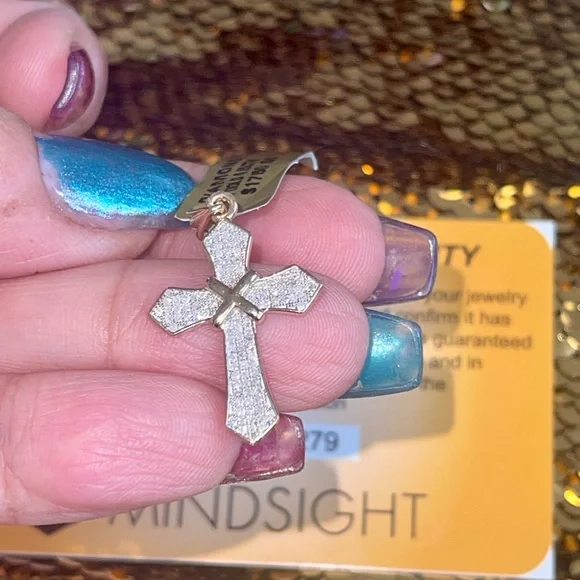 Solid 10K Gold Real Genuine Diamond Cross Necklace, Real Gold Cross Pendant Sale - Picture 5 of 6